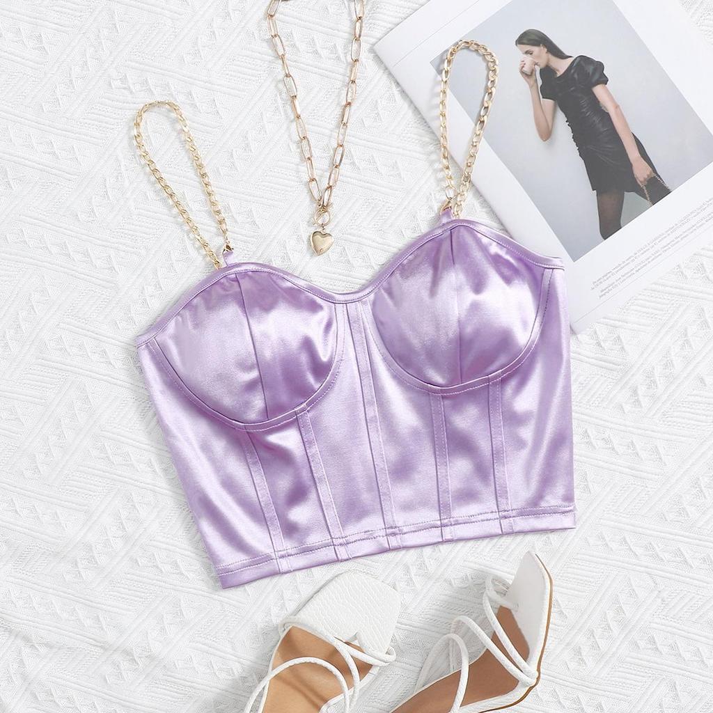 Sexy V Neck Metal Chain Tank Top Solid Halter Crop Tops Women Summer Camis Backless Camisole Fashion Casual Tube Female Sleeveless Cropped Vest Y2K