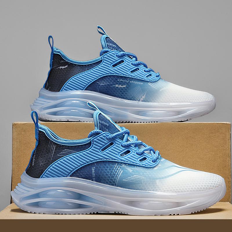 Men's Breathable Thin Fly Woven Mesh Sports Net Shoes Youth Trendy Brand Air Cushion Shock Absorption Dad Height Increasing