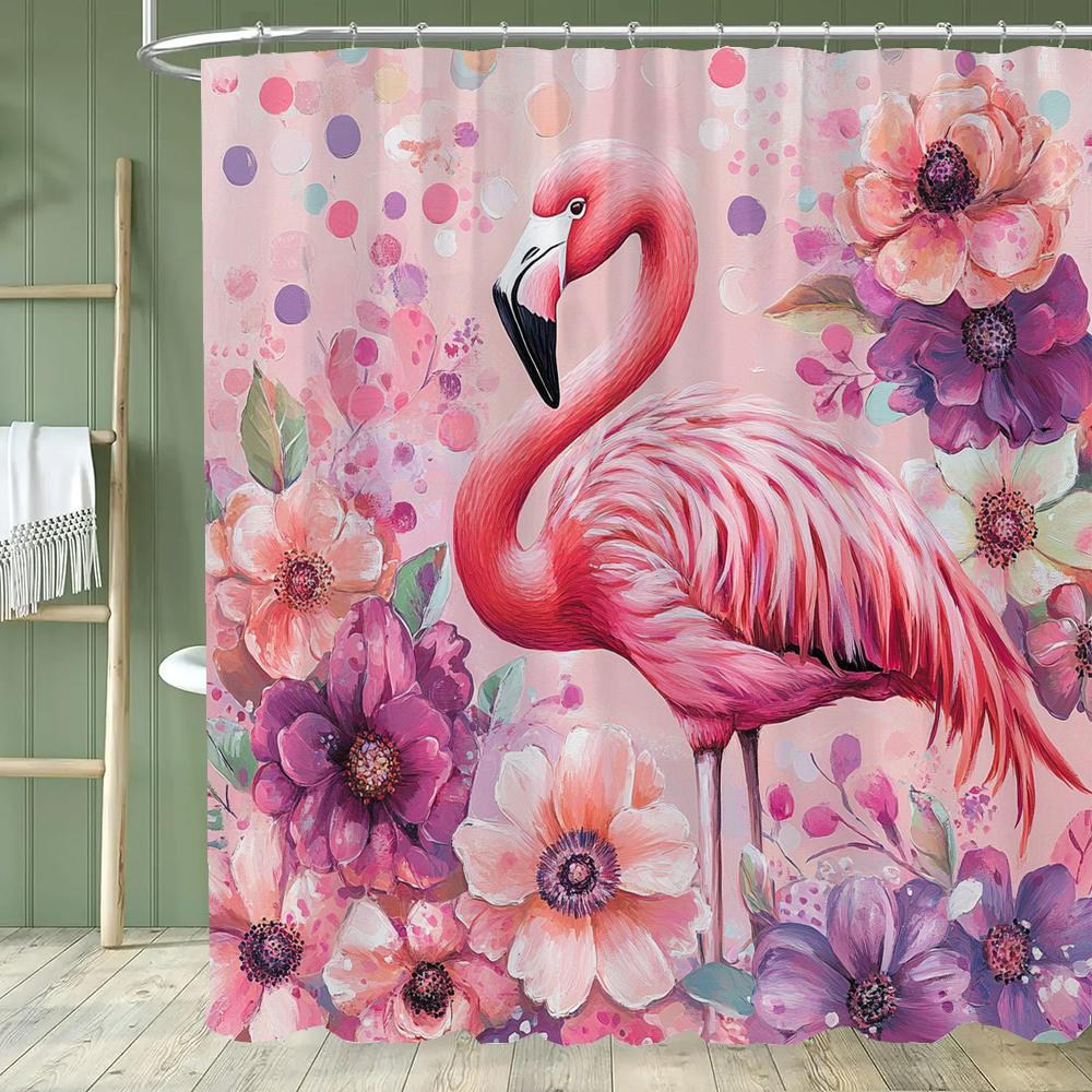 Funny Flaming Bird Bathtub Shower Curtain With Hooks,Tropical Plant Bathroom Curtain,Printed Fabric Home Decoration Curtain