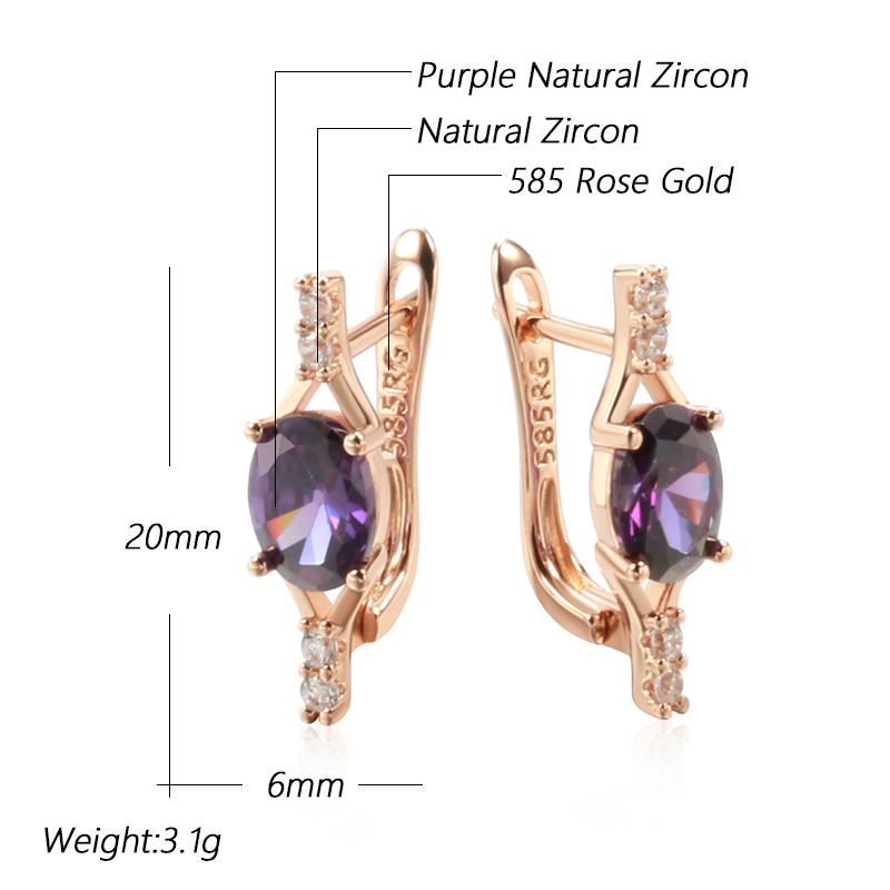 Shiny Purple Natural Zircon Drop Earrings For Women Trend  Rose Gold Color Bride Wedding Fine Jewelry Crystal Gift