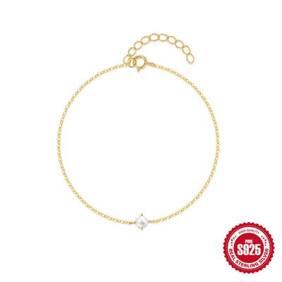 Fashion S925 Sterling Silver Simple Classic Daily Wear Bead Pearl Women Bracelet