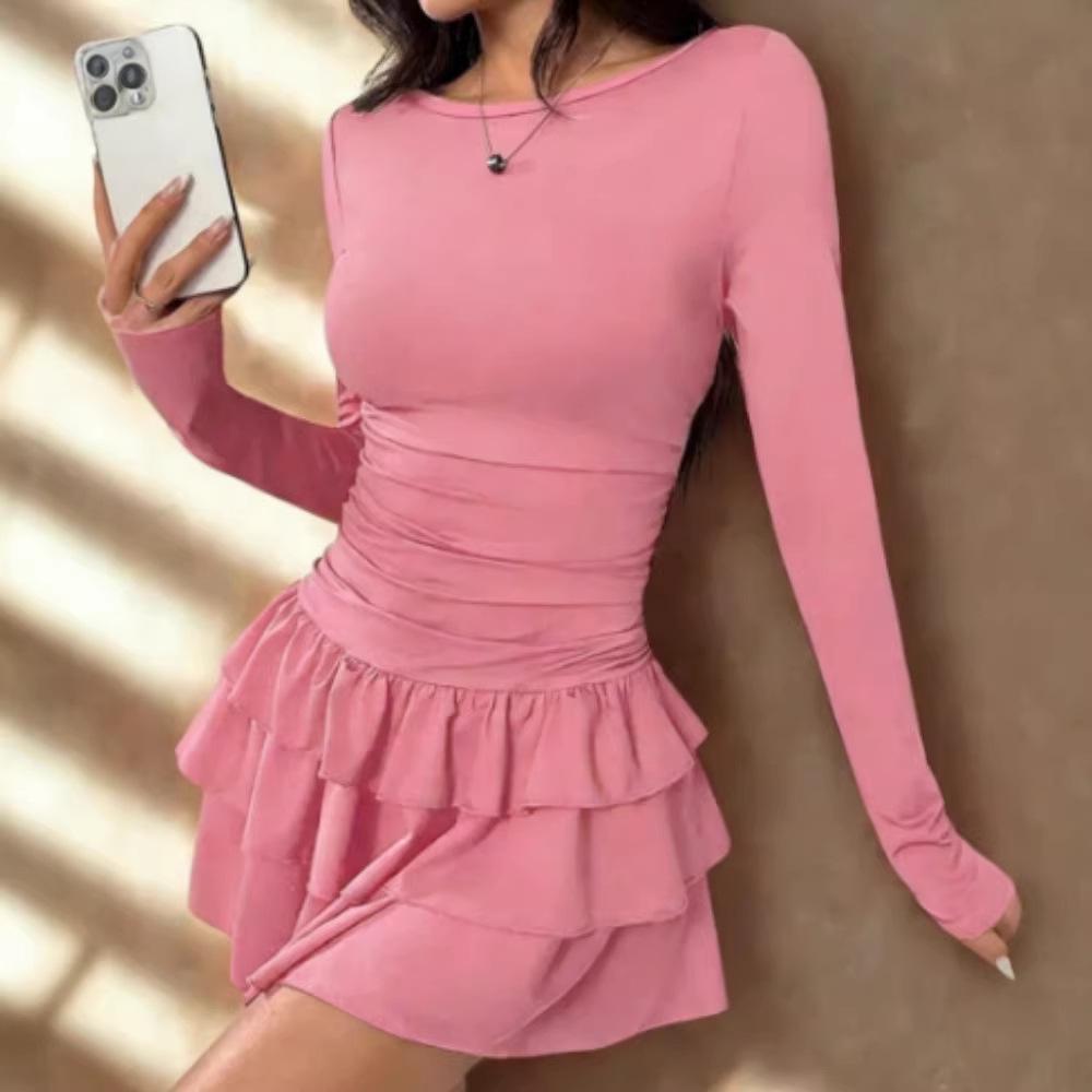 Vestido de Otoño Invierno para Mujer de Color Sólido, Ajuste Delgado, Manga Larga - Elegante y Favorecedor