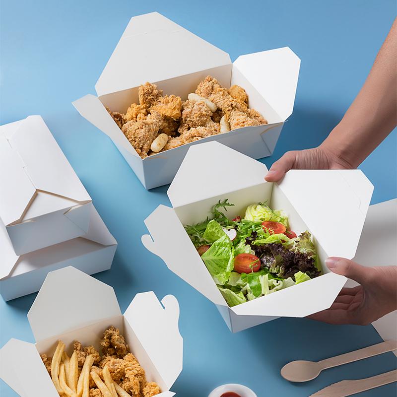 50-Pack Disposable White Paper Takeout Boxes for Salads, Fried Rice, and Fried Chicken