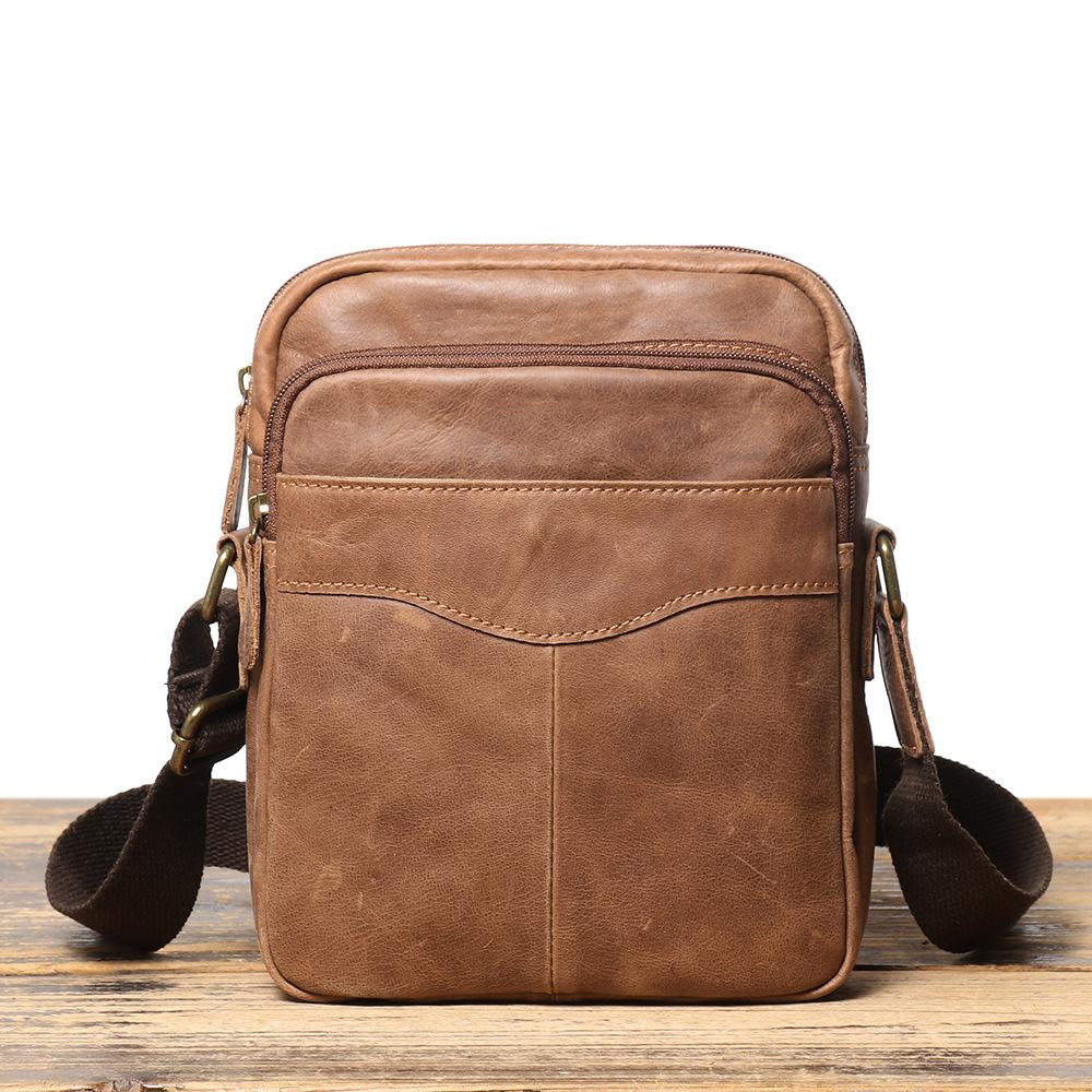 Men S Genuine Leather Shoulder Bag Retro Matte Leather Crossbody Backpack Cowhide Large Capacity Ipad Bag светло-коричневого