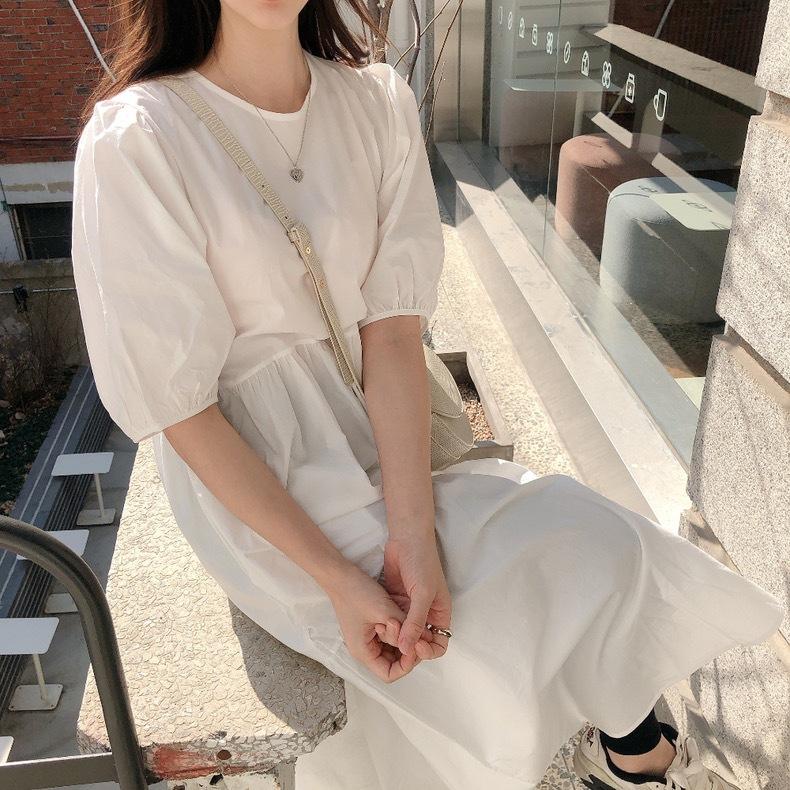 Korean Chic Summer Large Size Dongdaemun New Niche Simple Solid Color Loose Long Dress Women