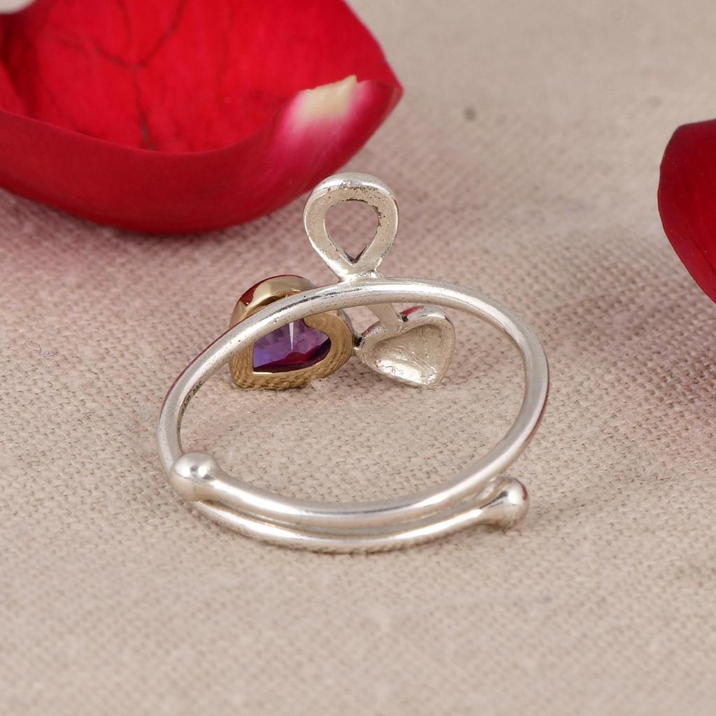 Infinity Heart Amethyst Ring, Adjustable 925 Sterling Silver Ring, Minimalist Promise Ring, Romantic Jewelry Gift for Her.