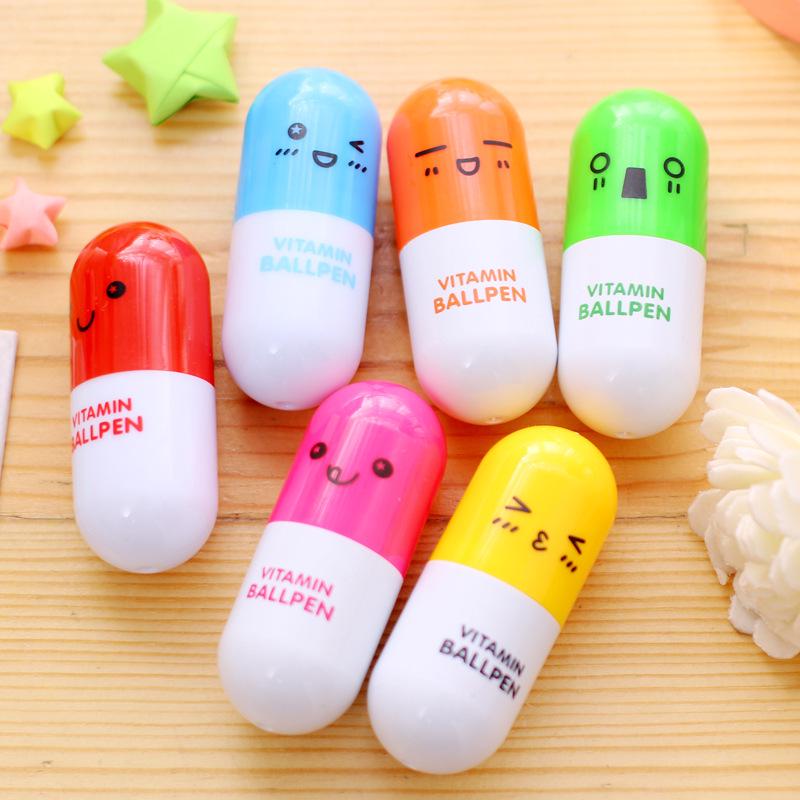 

YZ012 Pill-Shaped Cartoon Ballpoint Pen - Retractable, Cute Stationery for Primary School Students Expression with Text - Blue