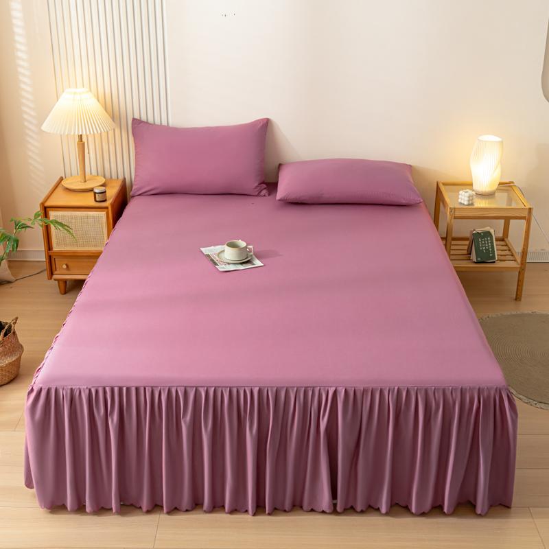 1pc Gray Bed Skirt Skin-friendly Bed Cover Simple Style Mattress Protector Roupa De Cama Soft Bedspread for Home (No Pillowcase)