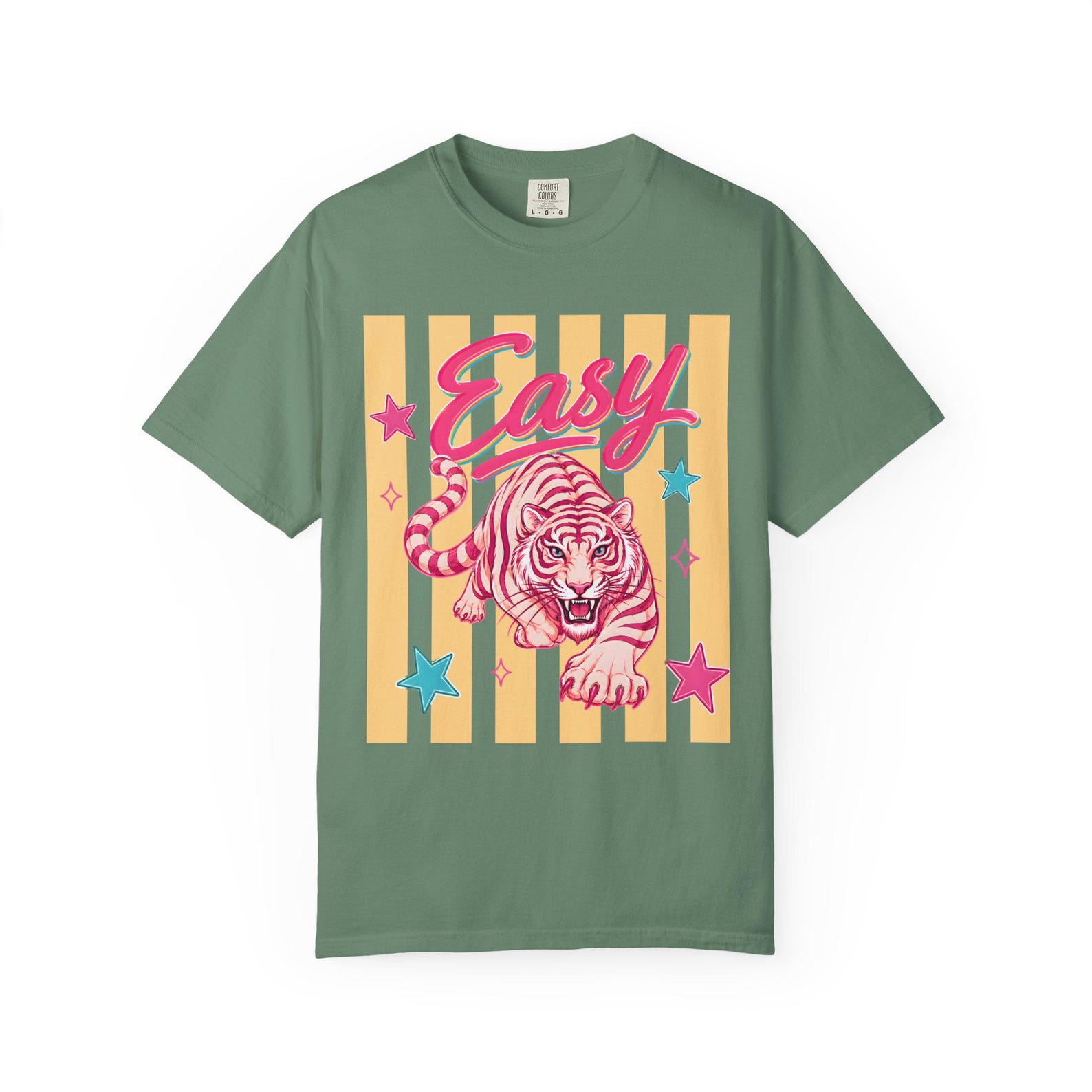Easy Pink Tiger T-shirt | Retro Stripes Stars Tee L