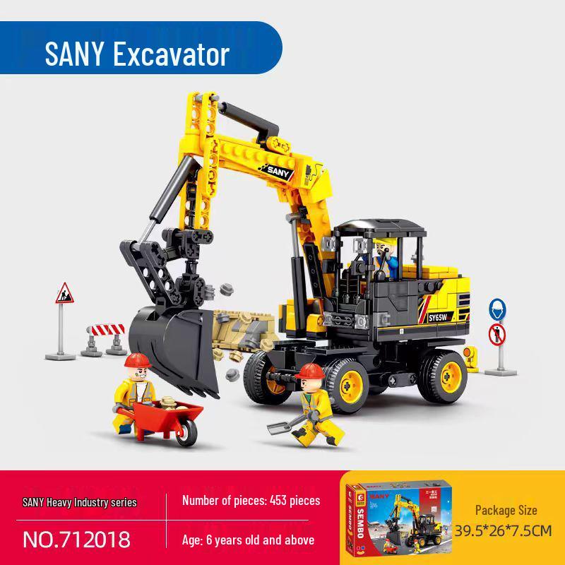 Senbao Construction Vehicle Building Block Set: Excavator, Mixer, Truck, Bulldozer, Crane Assembly Toy for Boys.