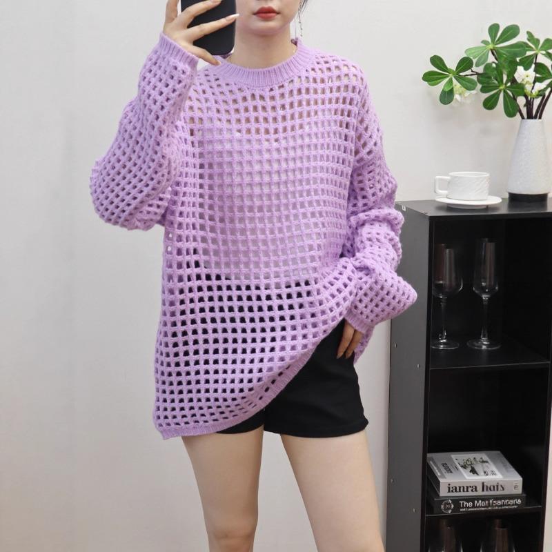 Hollow Thin Knitted Sweater Top Early Autumn New Loose and Thin Lazy Wind Sweater Pullover Woman