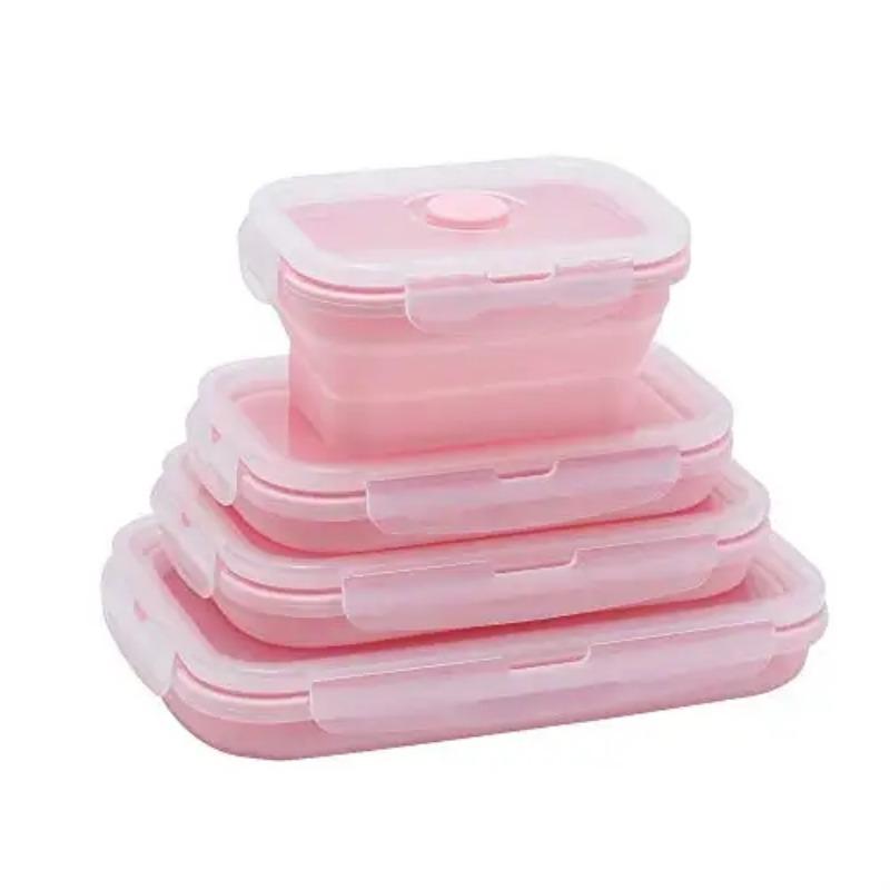 Silicone Lunch Box, Collapsible Folding Food Storage Container with Lids, Kitchen Microwave Freezer and Dishwasher Safe Kids