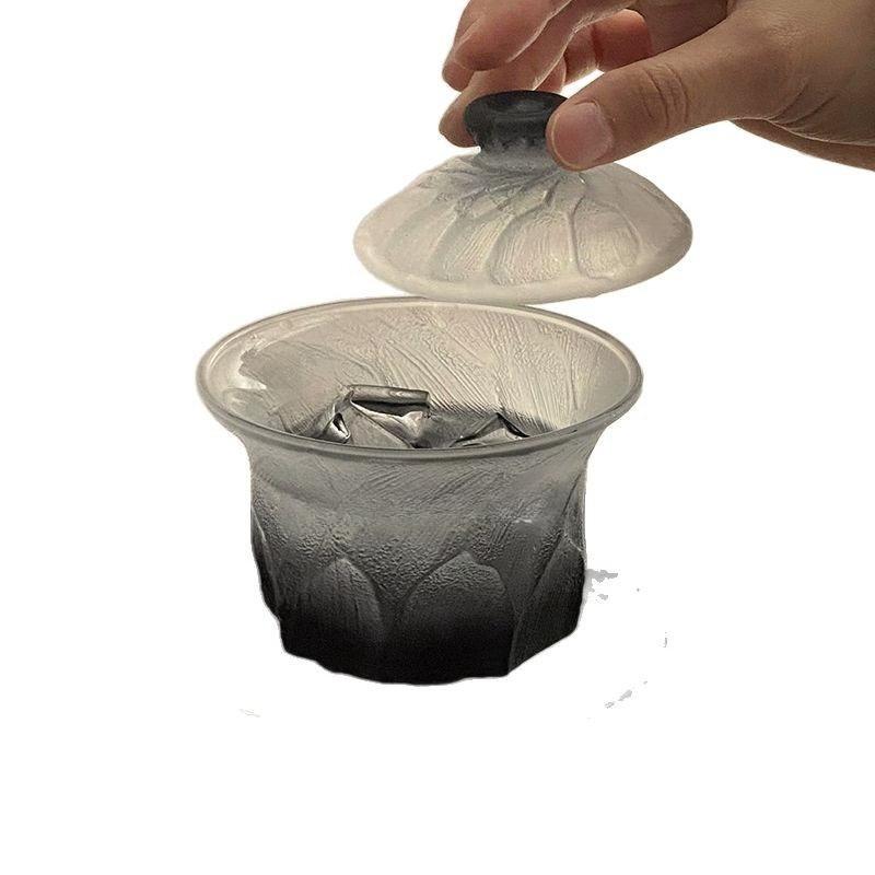 Retro Gradual Change Black Black Black Ice Glass Cover Bowl Home Niche High-end Sense Tea Cup Set Not Hot Kung Fu Tea Cup