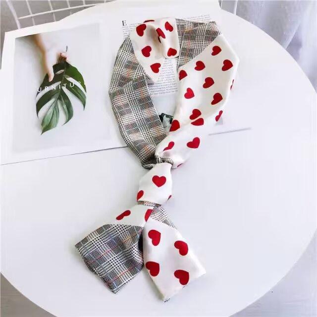 Fresh Polka Dot Print Silk Scarf Women'S Chiffon Satin Double Layer Neck Scarf Bag Handle Bow Tie Hair Band Fashion Accessory