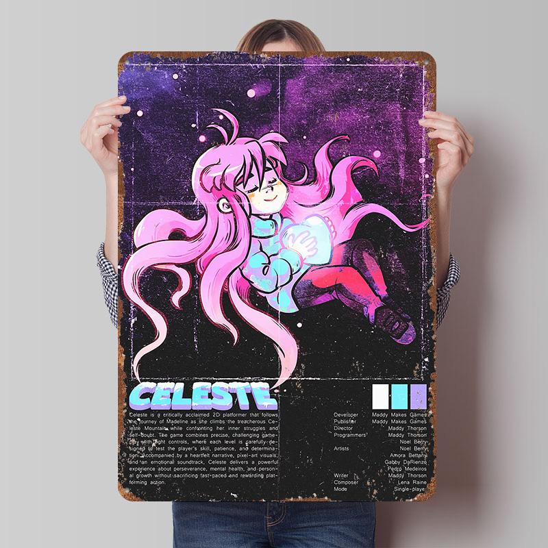 

Celeste Game Tin Plaque Poster Customized Wall Art Retro Vintage Metal Signs for Man Cave Living Room Decorations House Decor 7.9x11.8In(20x30cm)