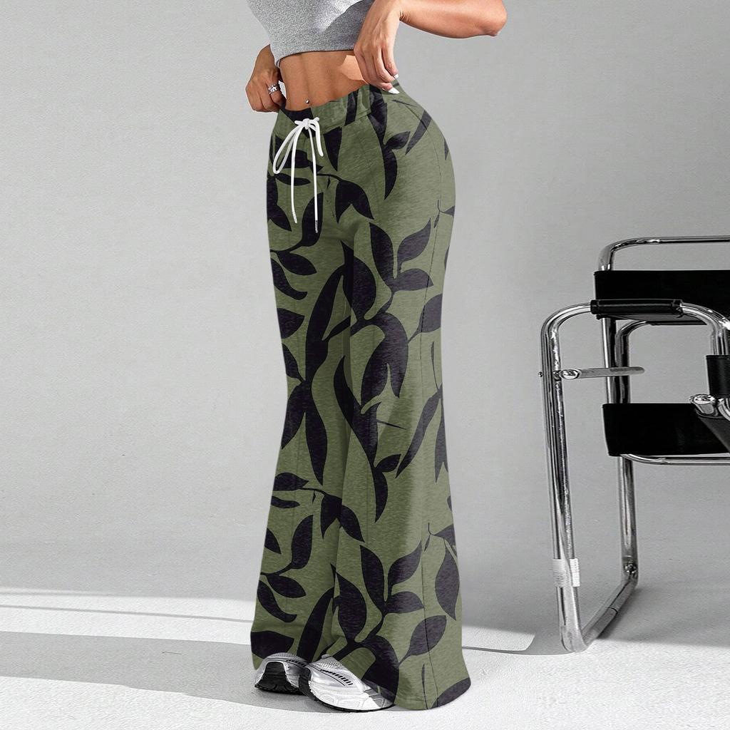 Damenmode Lockerer Kordelzug in der Taille Geblümter Druck Lässige Sporthose Lässige Schlaghose