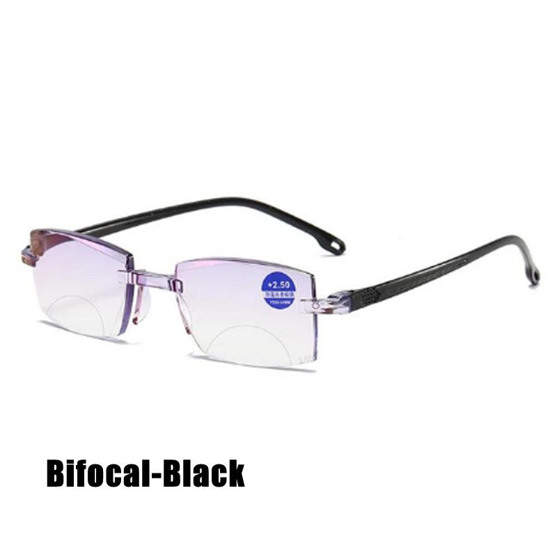 Luxury Rimless Bifocal Reading Glasses for Women Men Unisex Far Near Sight Eyeglasses Finished Prescription Hyperopia Eyewear