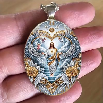 Jesus-Shaped Pendant, Christian Jesus-Era Gemstone Glass Pendant Necklace