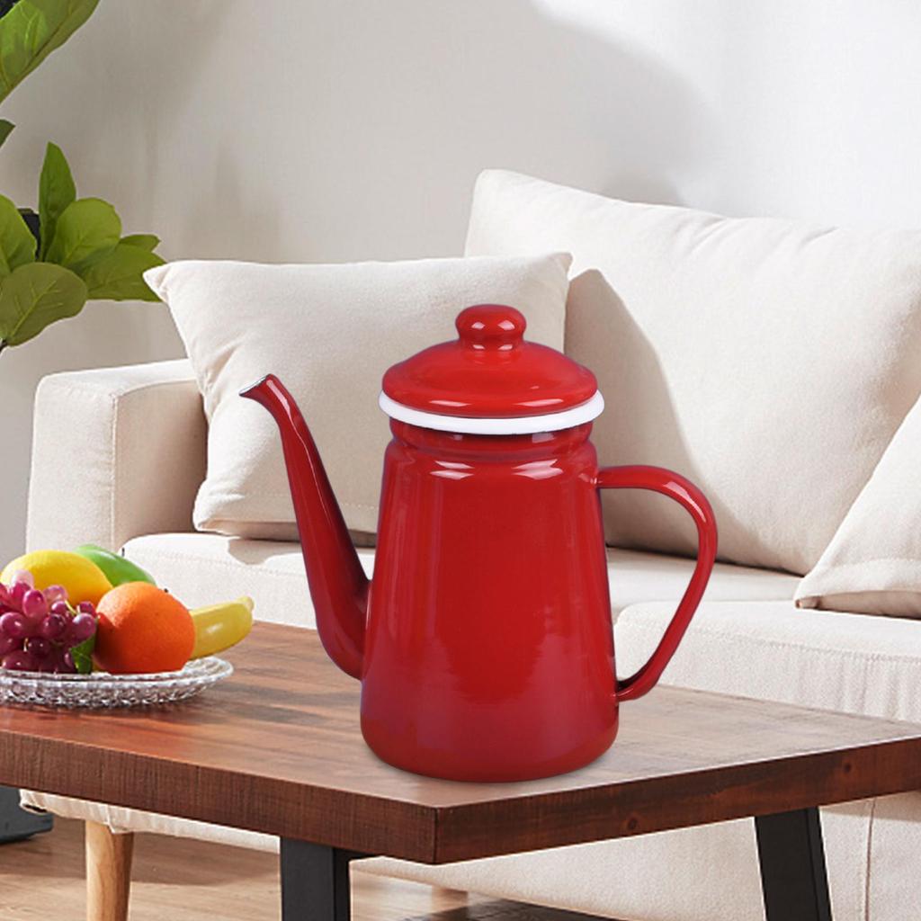 Emaljerad kaffepanna Hållbar med handtag Tjock vattenkokare 1,1L Kaffepanna för Hemkök Restaurang Kokande Vatten Te