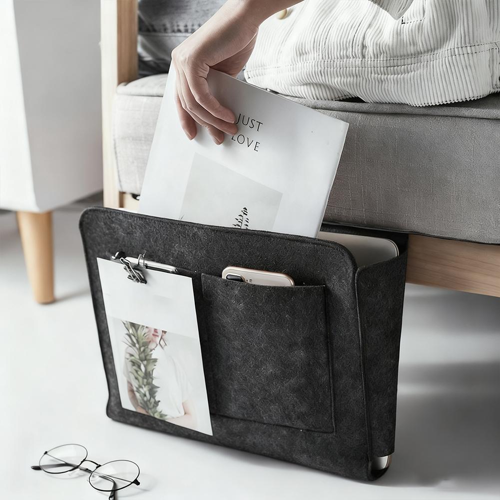 Felt Bedside Storage Bag Organizer Bed Desk Bag Sofa TV Remote Control Hanging Caddy Couch Storage Organizer Bed Holder Pockets