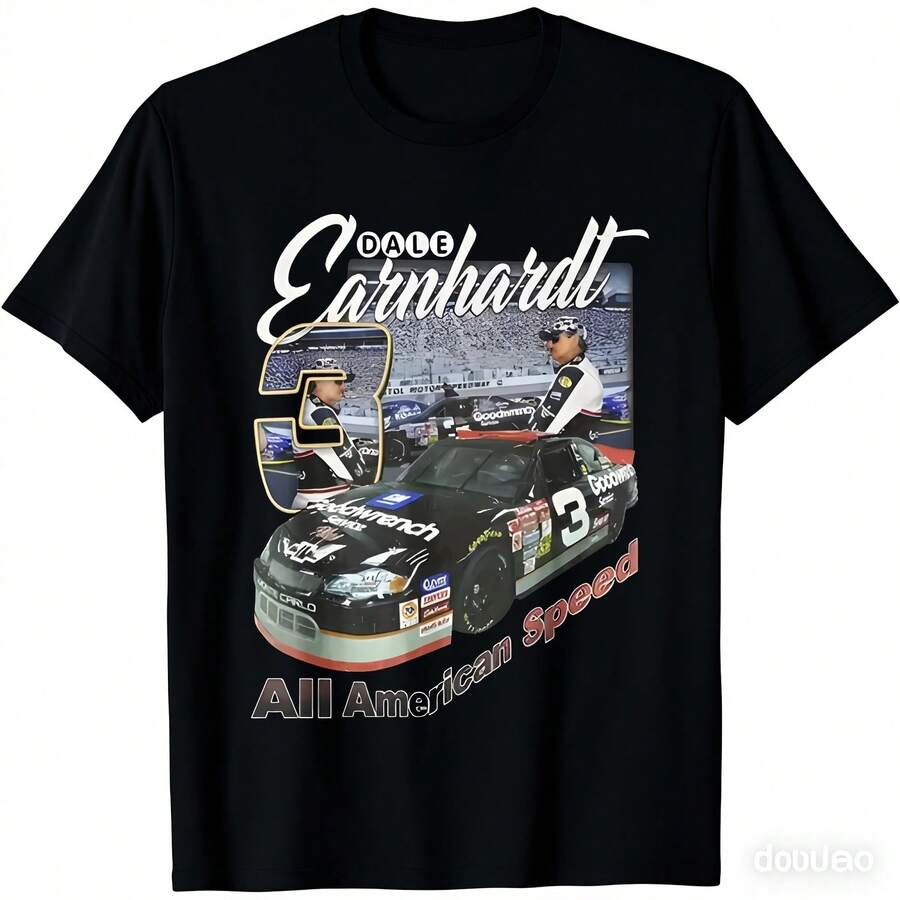 2026 NEW UnisexS 100 Oversized Racing TShirt In Black With Crew Neck Featuring A Prominent Earnhardt S