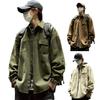 Men Jacket Lapel Long Sleeve Flap Pockets Solid Color Coat Loose Fit Buttons Placket