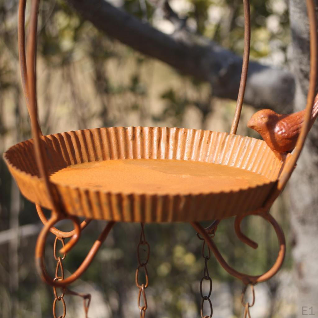 Hanging Bird Feeder Tray with Wind Chime Cage Accessories,Food Dispenser Iron Birdbath for