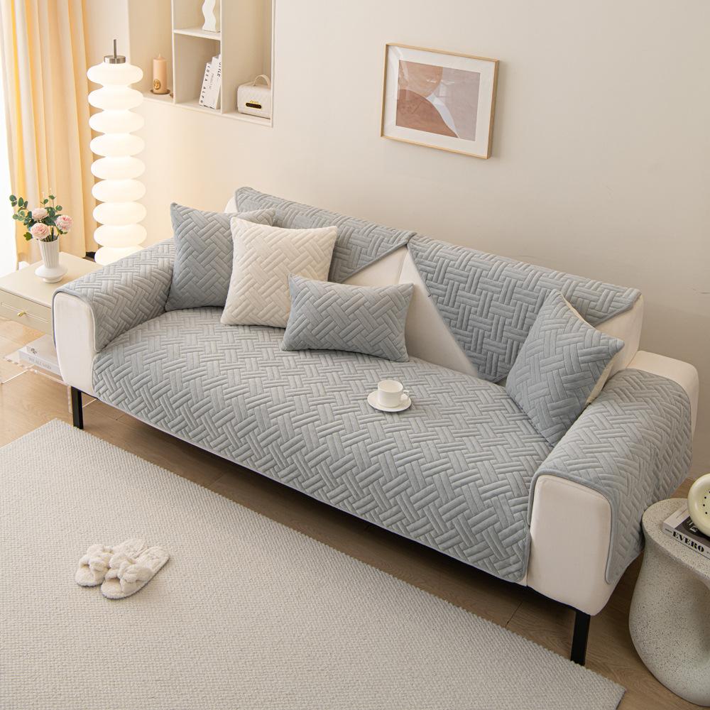 Quilted Velvet Sofa Cushion Ins Cream Plush Autumn and Winter Sofa Towel Sofa Cover Cloth