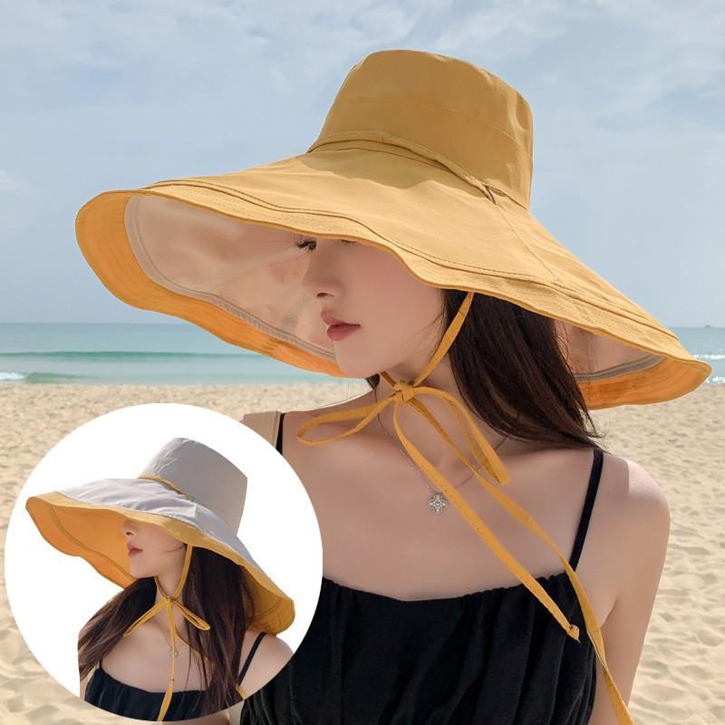 Autumn and winter versatile hat women's oversized brim showing face small bucket hat double-sided can wear beach hat
