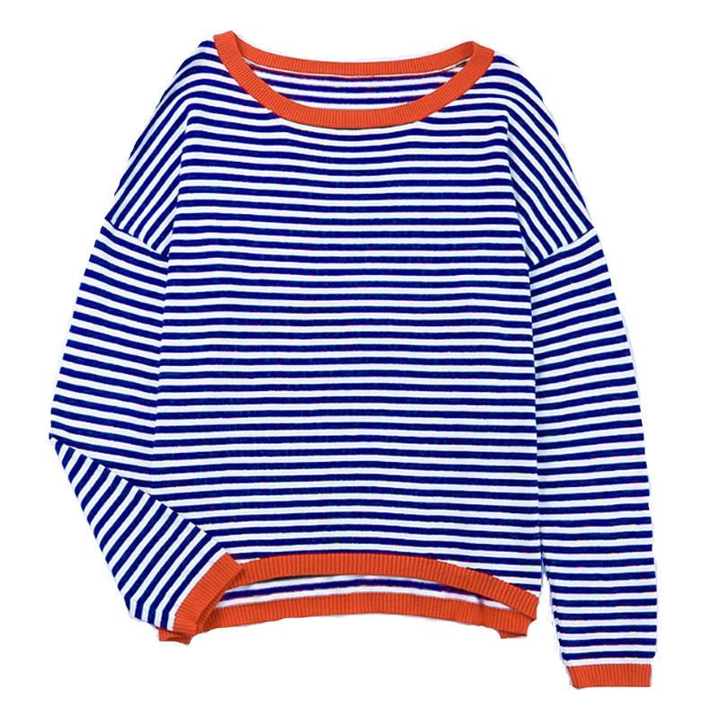 2025 Striped Contrast Knit Sweater: European & American Style, Drop Shoulder Long Sleeve