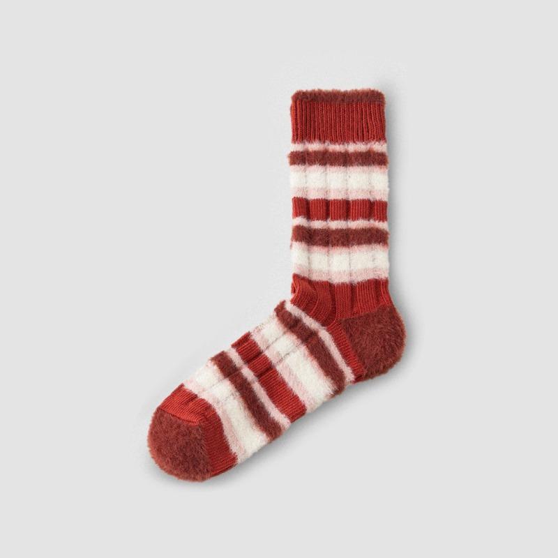 

Женские осенне-зимние носки из чистого хлопка, рождественские, теплые, с цветными блоками, в полоску, дышащие, до середины икры 1 pair белый