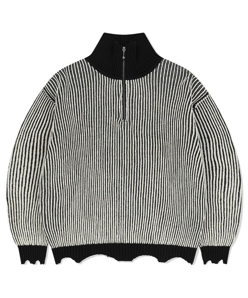 MAHAGRID Cutting Contrast Half Zip-Up Knit Ivory(Mg2Efmk641A)