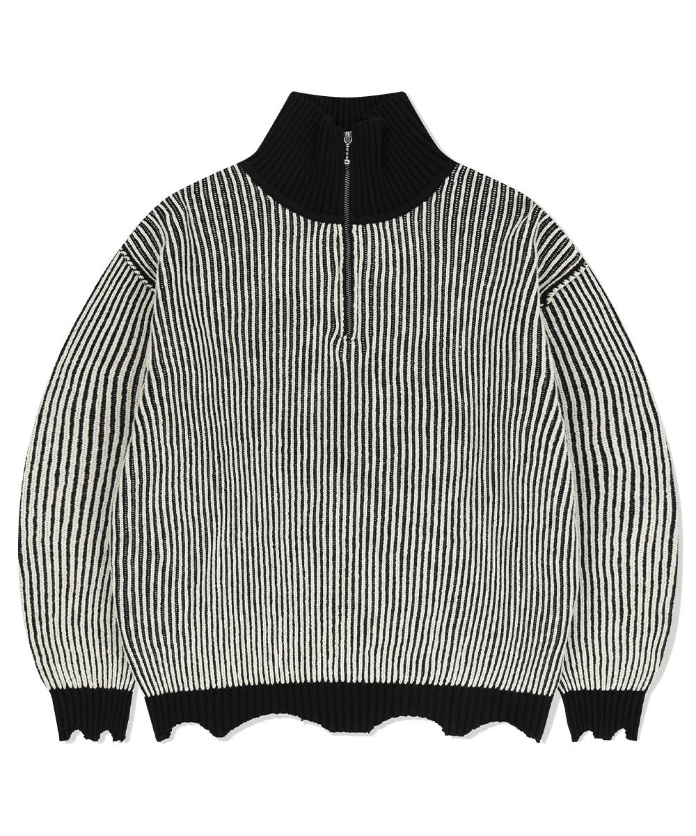 Maha Grid Cutting Contrast Half Zip-Up Knit Ivory(Mg2Efmk641A) Ivory/S