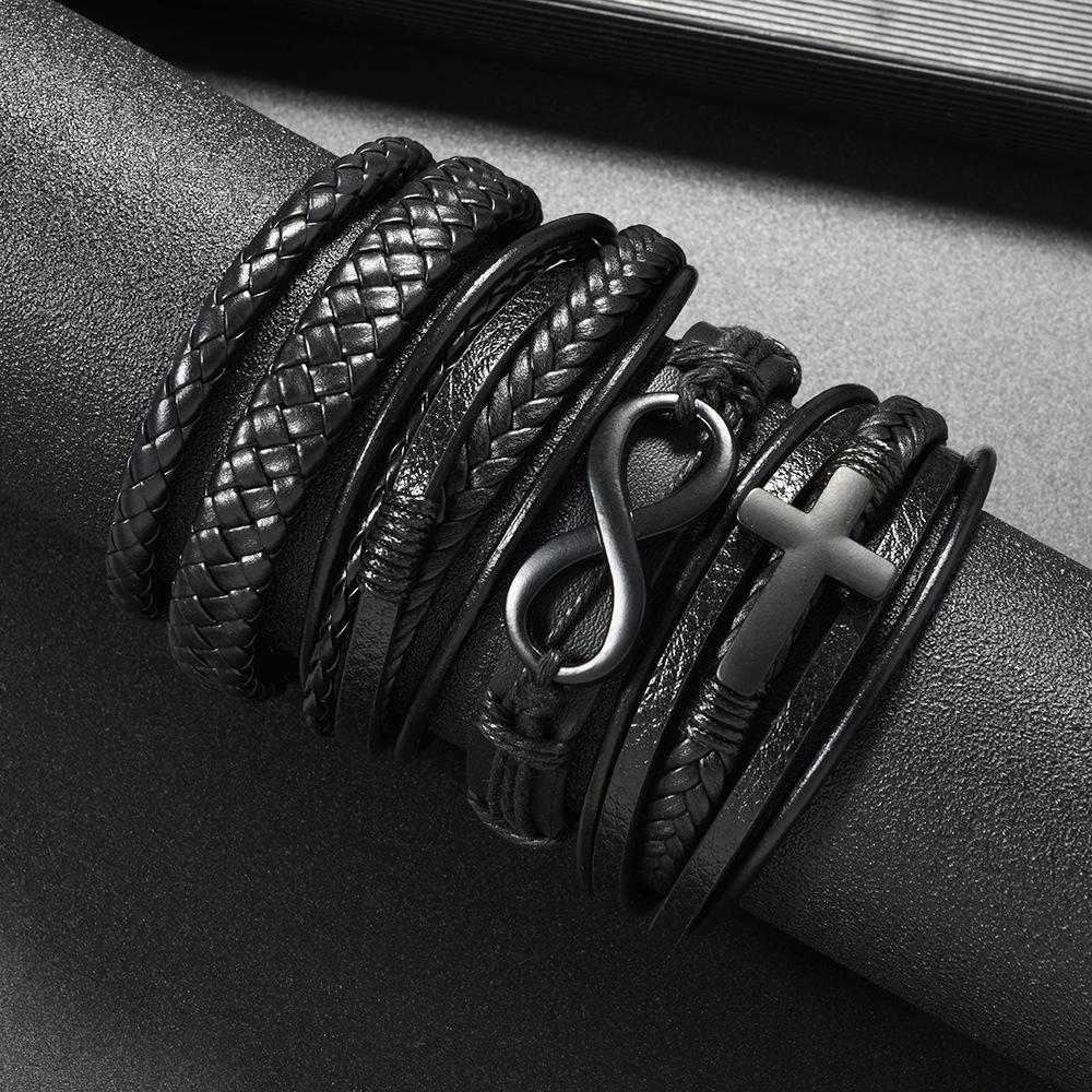 Cross-border new number 8 multi-layer leather jewelry men's bracelet leather rope woven jewelry alloy bracelet magnet buckle