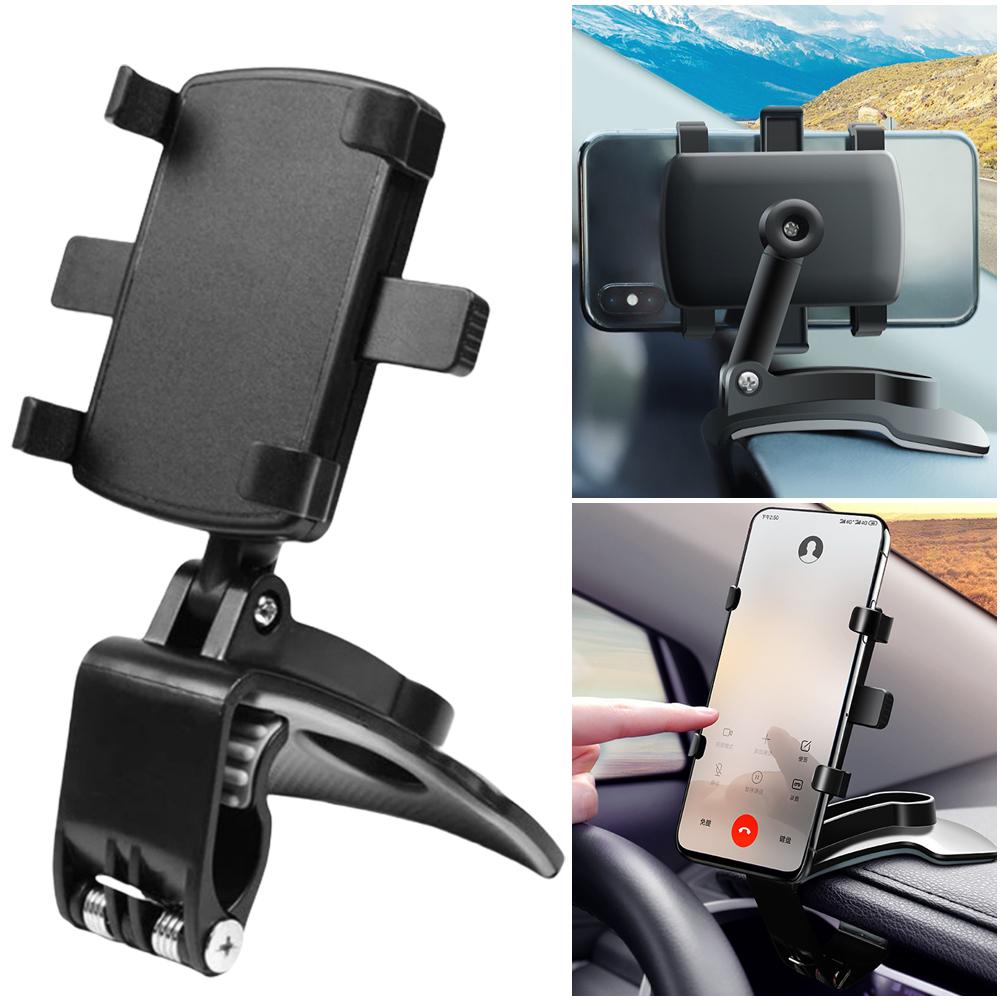 Car Phone Holder 360 Degree Rotating Universal Smartphone Stands Foldable Dashboard Adjustable Spring Clip Cell Phone Holder