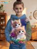 Cute Cat Print Girl Clothes Long Sleeve Sweatshirt Girl Graphic Hoodies Tops Children's Clothing Fashion 3D Print Autumn Clothes