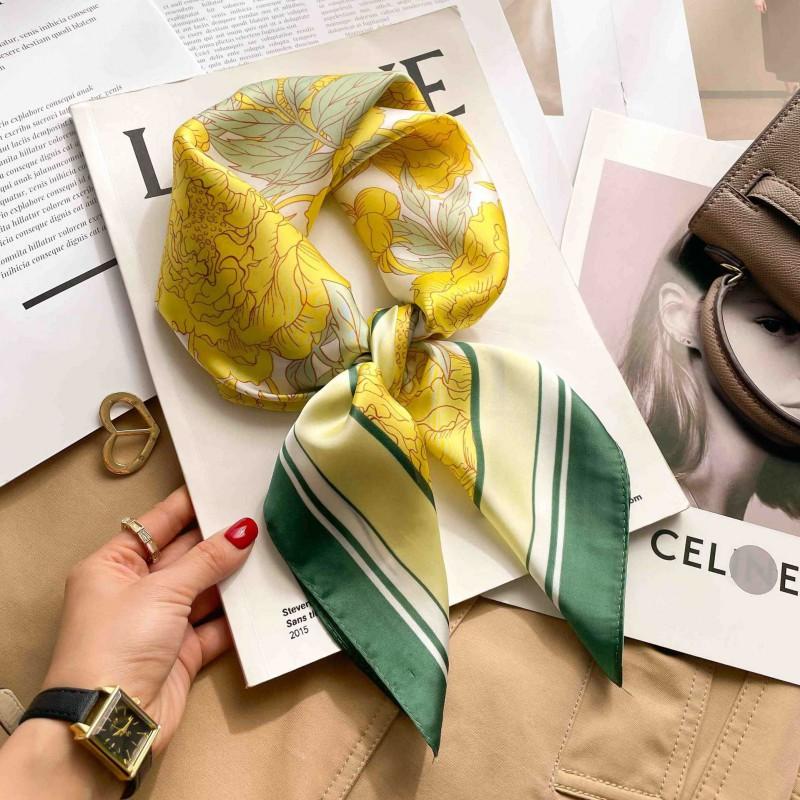 Elegant Silk-Like Square Scarf Women Korean Style Print Neck Lightweight 70x70cm Nylon Fashion Accessory