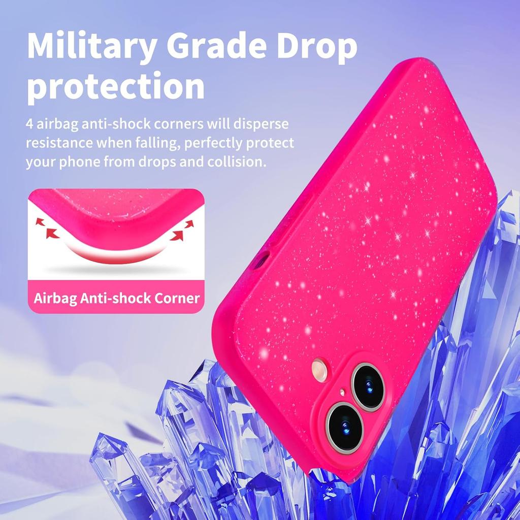 Etui z brokatem w kolorze gorącego różu z motywem róży na iPhone Air 17 Pro Max 16E 16 E 15 Plus 14 13 12 11 X Xs Xr Se 2022 2020 8 7 Urocze etui na telefon dla kobiet i dziewcząt Akcesoria