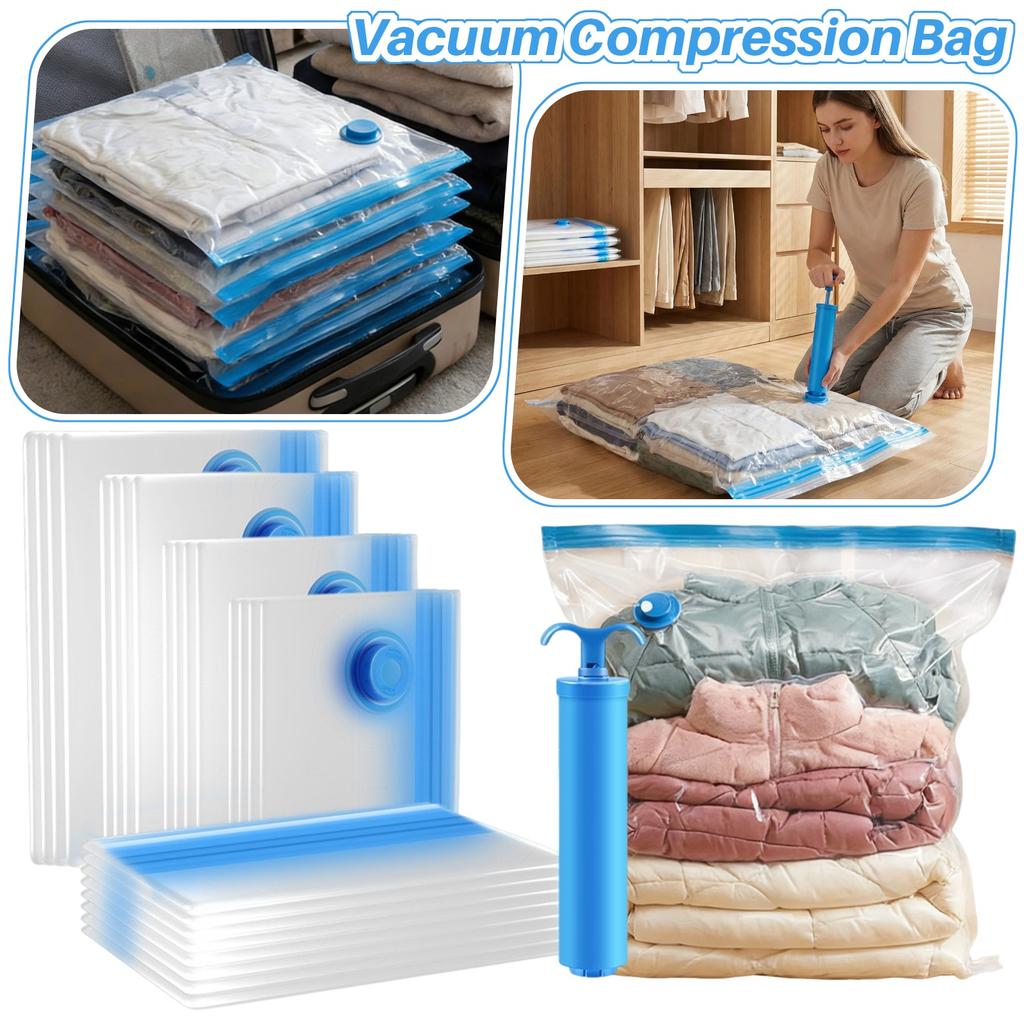 Vacuum Storage Bags Thickened Transparent Space Saver Bags for Clothes Bedding and More with Hand Pump Included Set of Multiple Sizes