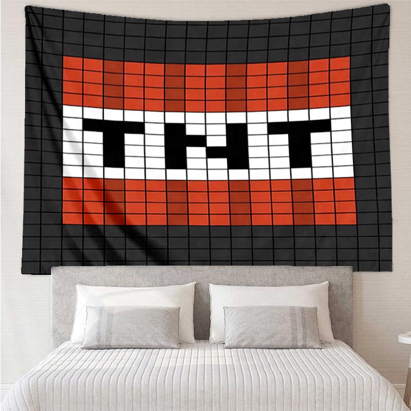 Blocky pixel game Tapestry for Bedroom Aesthetic Classroom Tapestries Wall Hanging for Living Room Dorm Office,Ideal Creative Gift