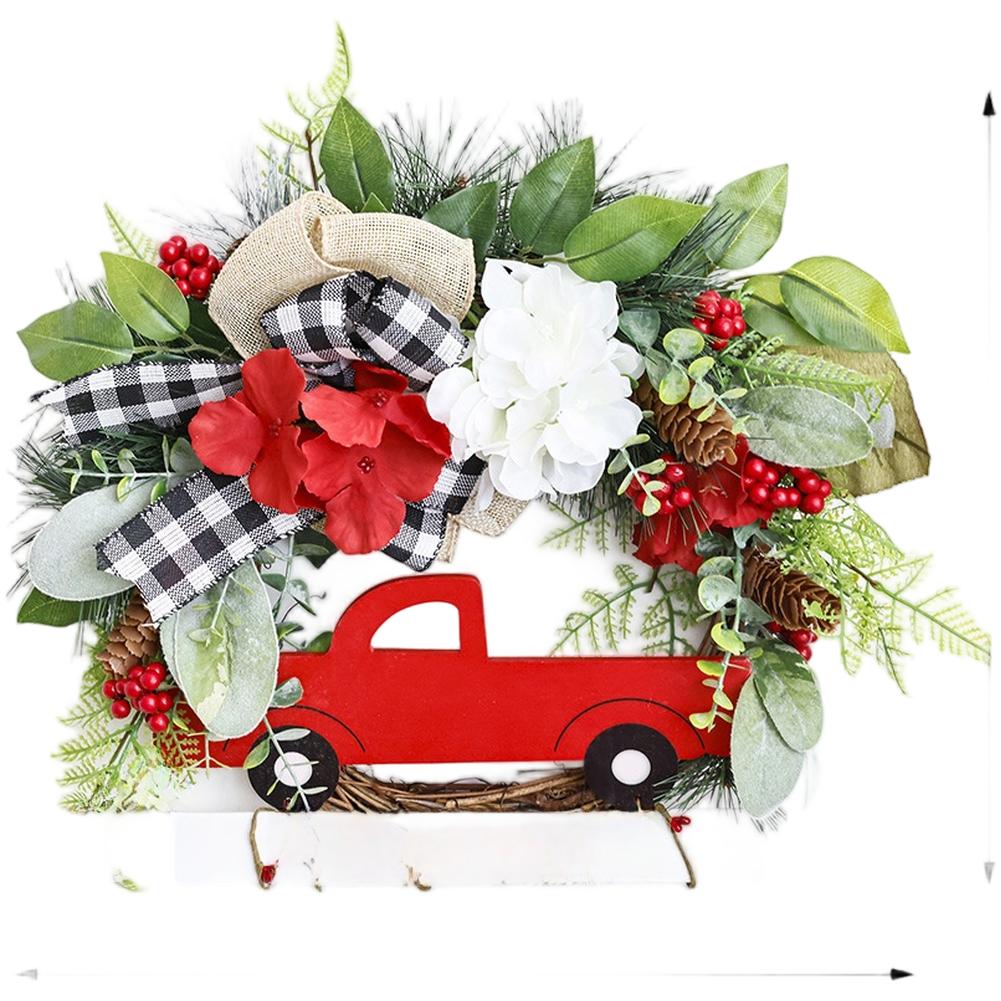 Easy Installation Farmhouse Decor Red Truck Wreath Festive Holiday Theme