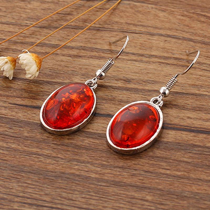 Women'S Silver Plated Amber Party Necklace Earrings Jewelry Sets Gift