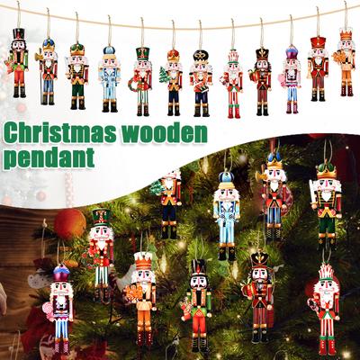 12Pcs Christmas Nutcracker Soldier Wooden Pendant Xmas Tree Hanging Ornament Navidad Decoration for Home New Year Gift