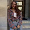 Retro Style All-Matching Lapel Loose Shirt 2025 Spring and Autumn Plaid Long Sleeve Pocket Women's Shirt