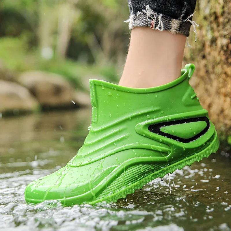 Fashion Brand Mens Rain Boots Chef Shoes Fishing Shoes Casual Waterproof Comfortable Big Size Trend Non-slip Strong Wear-resistant Boots