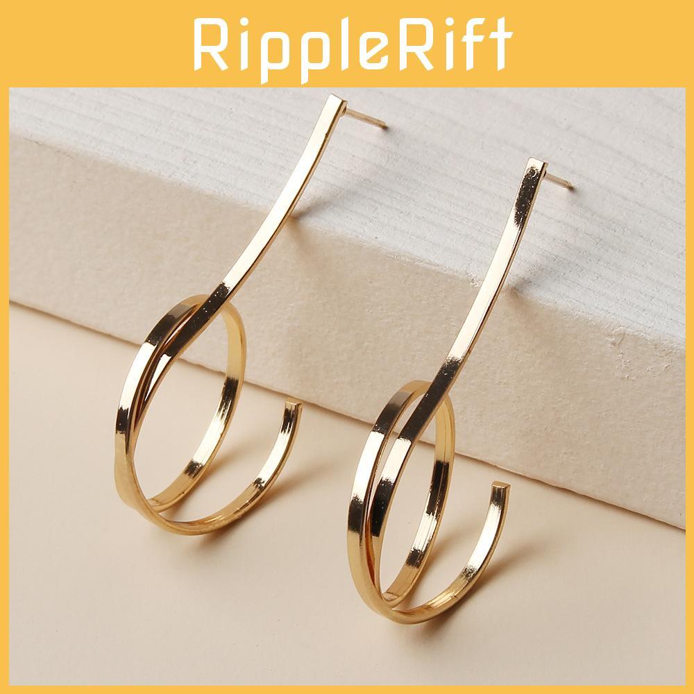 Fashionable Metal Hoop Earrings For Women With Geometric Pattern In Gold Electroplated Jewelry
