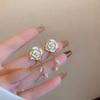 925 Silver French Camellia Earrings with Zircon Leaves - Stylish Women's Fashion Ear Jewelry