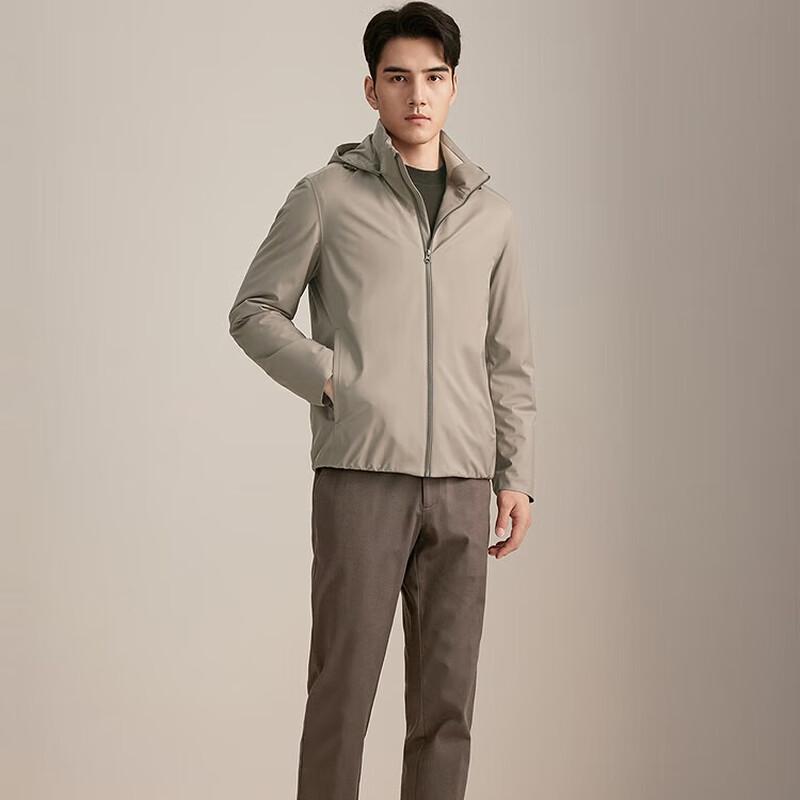 YOUNGOR Men's Khaki Polyester Detachable Hood Jacket