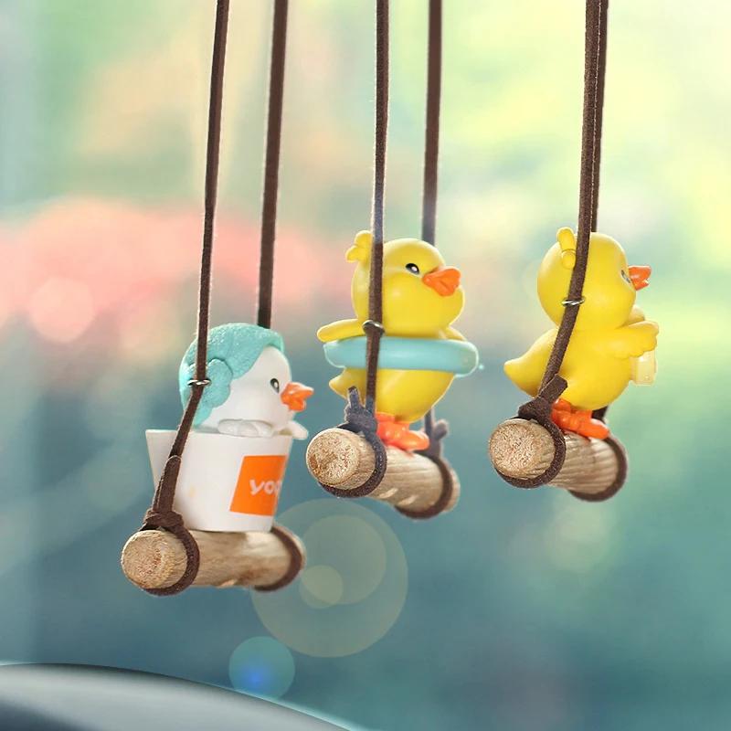 Cartoon Cute Animated Car Accessories Swinging Duck Pendant Car Rearview Mirror Ornaments Birthday Gift Couple Accessories Car