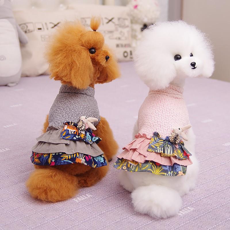 Warm Pet Dog Princess Dress Small Breed Winter Outfit